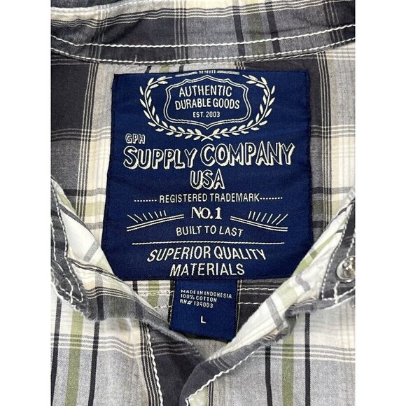 Supply Company Shirt Mens Size L Plaid Pearl‎ Snap Short Sleeve Western Cowboy - Picture 5 of 5